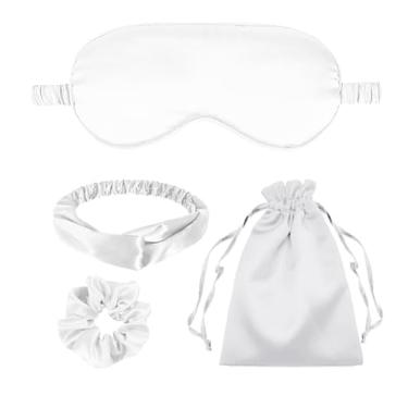 Imagem de 4 peças de máscaras de dormir de seda máscara de olho de cetim cobertura de olhos de seda para olhos vendados faixa de cabeça scrunchies bolsas bolsas presentes de dama de honra