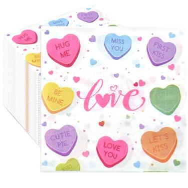 Imagem de Pacote com 40 guardanapos de papel para o dia dos namorados – 33 x 33 cm mensagem de amor colorida coração descartável almoço coquetel guardanapo suprimentos de festa para casamentos, aniversários e