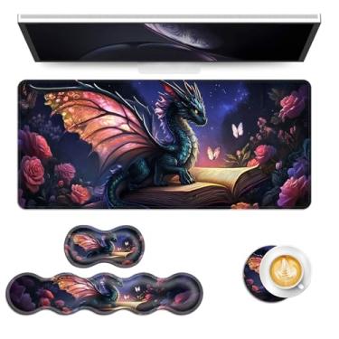 Imagem de Vobber Conjunto de mouse pad de teclado, mouse pad estendido para jogos + suporte ergonômico para descanso de pulso para teclado, espuma de memória, alívio fácil da dor, 4 peças GG, tapete de mesa