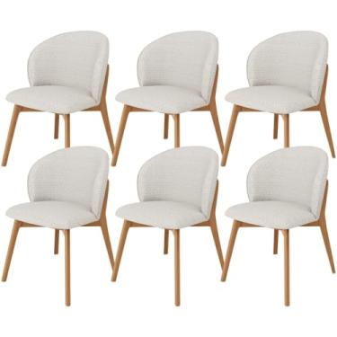 Imagem de Kit 06 Cadeiras de Jantar e Estar Living Estofada Mia L02 Bouclê Cru - Lyam Decor