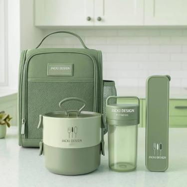 Imagem de Kit 4 Peças Bolsa térmica com Porta talher, Pote de Marmita 2 Andares e Garrafa 430ml Para Armazena Alimentos Viagem Primum (Verde)