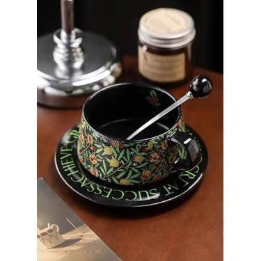 Imagem de mingpei Caneca de café com padrões florais retrô, xícara de chá, 293 g para café com leite, cappuccino, americano