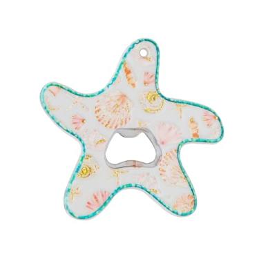 Imagem de Ímã de geladeira 3D estrela do mar e abridor de garrafas 2 em 1 resina tema oceano decoração com ímã forte, acessórios de bar de cozinha para casa de praia, ideia de presente exclusiva (A)