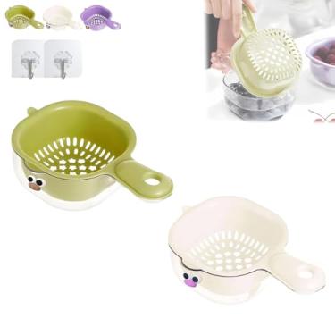 Imagem de Cesta de drenagem de camada dupla de cozinha com alça, escorredor de plástico e conjunto de lavatório para frutas, legumes, macarrão, arroz, tigela de filtro de drenagem fácil para cozinha doméstica