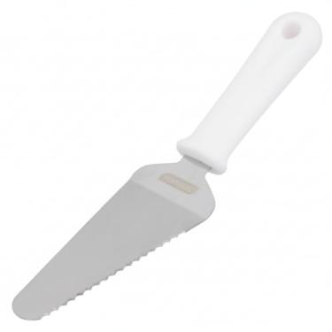 Imagem de Espátula Profissional para Bolo 27cm – Inox com Serra e Cabo Branco