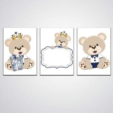 Imagem de Quadro Decorativo 3 Peças Urso Infantil Quarto De Menino - Quadros Tac