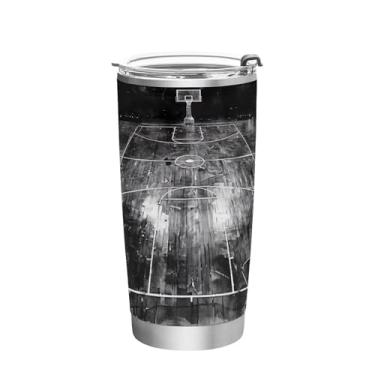 Imagem de Blueangle Copo de 590 ml com tampa e canudo, copo de café com água isolada a vácuo de aço inoxidável, caneca de viagem para quadra de basquete, copo térmico para bebidas quentes e frias (230)