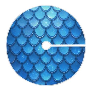Imagem de Blueangle Saia de árvore de Natal com escamas de sereia azul de 120 cm - poliéster macio e resistente a rugas, decoração de férias para festas de Natal, árvore festiva e decoração de casa (566)