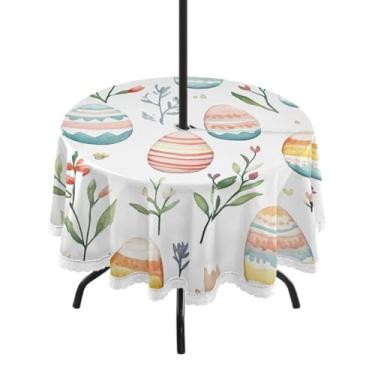 Imagem de Blueangle Toalha de mesa redonda impermeável com ovos coloridos de Páscoa de 152 cm com orifício para guarda-chuva - Tecido resistente à prova de sol para todos os climas para pátio, acampamento