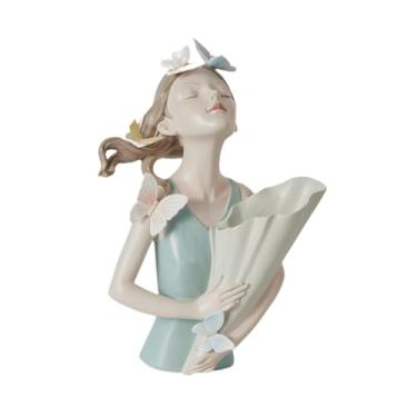 Imagem de IEUDNS Vaso de plantas com estatueta de moderna, escultura de estátua de adorável e chique, vaso de flores floral para mesa, Azul-ciano