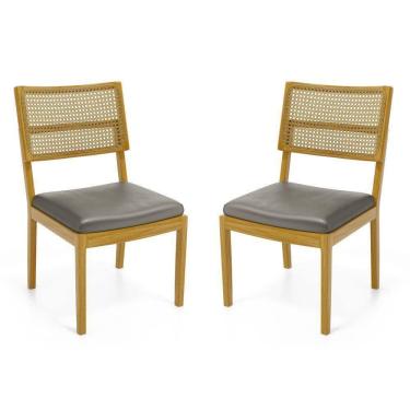 Imagem de Kit Com 2 Cadeiras Milena Madeira Maciça Assentos Estofados Encostos De Tela Palha Sextavada Veludo Chumbo 109