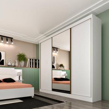 Imagem de Guarda Roupa Dacar Casal 3 Portas Correr 1 Com Espelho Tcil Cor:neve