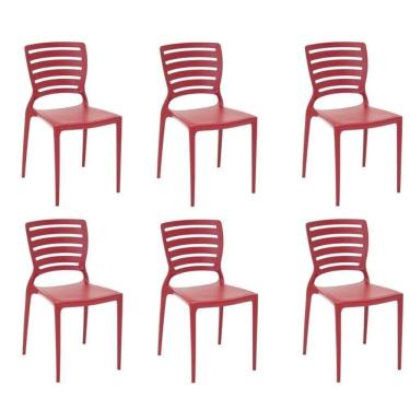 Imagem de Kit 6 Cadeiras Sofia Vermelha Tramontina Encosto Vazado Horizontal 92237/040