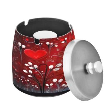 Imagem de Blueangle Cinzeiro de coração vermelho com tampa para cigarros, à prova de vento/chuva, aço inoxidável, sem fumaça, inodoro, cinzeiro para uso interno ou externo (122)