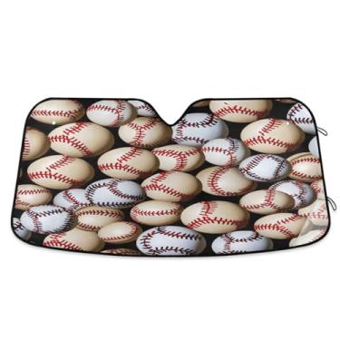 Imagem de ATTX Padrão de bolas de beisebol pára-brisa de carro 139.7 cm x 70.1 cm escudo solar universal com proteção UV, persiana de janela frontal automática dobrável para sedãs SUVs caminhões #131