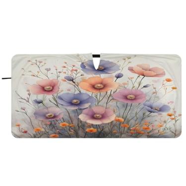 Imagem de Blueangle Aquarela flores silvestres pára-brisa sombra solar - 149.9 cm x 76.2 cm dobrável carro janela frontal blocos pára-sol raios UV viseira de sol (725)