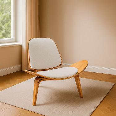 Imagem de Poltrona Decorativa Base De Madeira Shell Linho P01 - D'rossi Cor Cinza