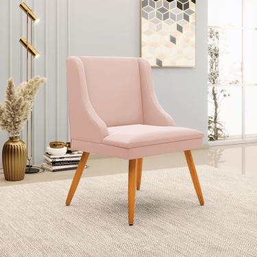 Imagem de Cadeira De Jantar Liz Veludo Rosê Pés Palito Castanho D03 - D'rossi