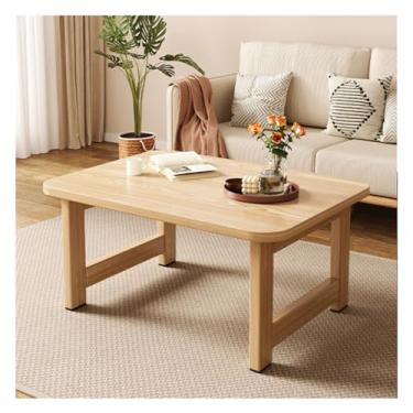 Imagem de HGTRH Mesa de centro dobrável, mesa de chá retangular com pernas de madeira maciça MDF sem necessidade de montagem para sala de estar, escritório em casa, seringueira, 80 x 50 x 50 cm