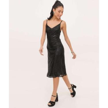 Imagem de Vestido Feminino Paetês Alças Finas Marisa-20168, Preto, GG
