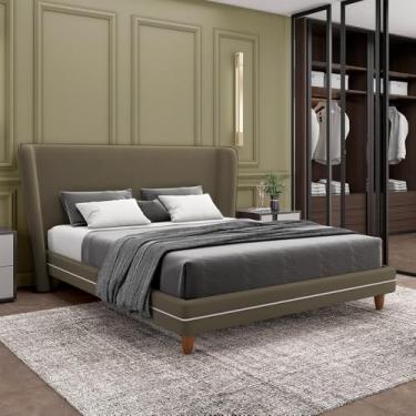 Imagem de Conjunto Cama com Cabeceira Queen Torres PÃ:copyright:s em Madeira Veludo Castor G91 - Gran Belo