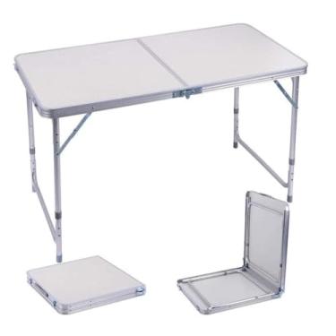 Imagem de Mesa Camping 3 Alturas 1,20m Portátil Maleta Alumínio para Praia Viagem e Área Externa