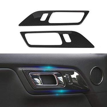 Imagem de RT-TCZ Porta de carro Maçaneta interior botão decoração moldura moldura acabamento para Ford Mustang 2015 2016 2017 2018 2019 2020 2021 (veias de fibra de carbono)