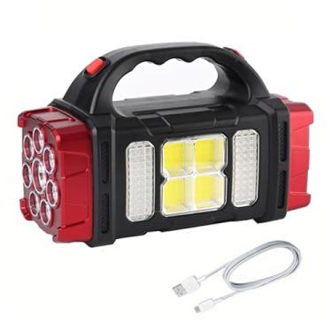 Imagem de Lâmpada de mão com carregamento solar luz lateral COB lanterna LED fonte dupla USB lanterninha acampamento para caça navegação e emergências
