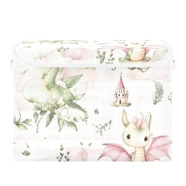 Imagem de xigua Cestos de armazenamento fofos de dragão para bebês com tampas e alça de transporte, caixas de armazenamento dobráveis, recipientes organizadores, cestos, cubo com capa para casa, quarto, armário