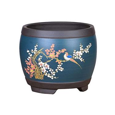 Imagem de Vaso de orquídea de areia roxa estilo chinês bacia de cerâmica artesanal de alta qualidade bonsai retrô carnudo vaso de plantas para varanda interna e externa, vaso de flores doméstico respirável