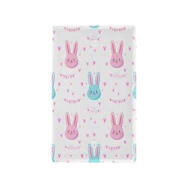 Imagem de Wassud Placa de cobertura de interruptor de luz com rostos de coelho, capas de tomada decorativas, placa de parede para tomadas elétricas em branco 11 x 6 cm