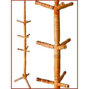 Imagem de Cabideiro de Chão em Madeira com 10 Ganchos | Cabideiro para Roupas Artesanal e Resistente, 1.65m de Altura(Cerejeira)