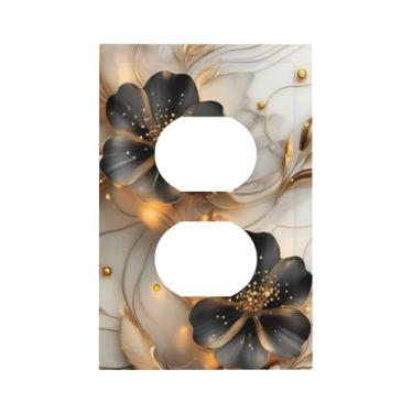 Imagem de Capas de interruptor de luz de arte decorativa, flor preta, placa de parede de tomada dupla única de 1 gangue, placa elétrica