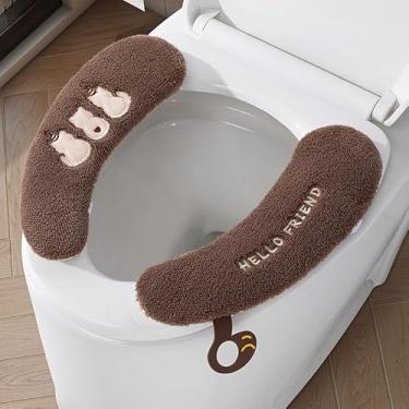Imagem de Almofada de assento de vaso sanitário quente, aquecedor antiderrapante macio e espesso que pode ser lavado e reutilizado. Os fixadores adesivos quentes do banheiro fixam o assento do vaso sanitário