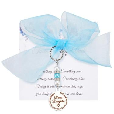 Imagem de PLIGREAT Something Blue Bridal Bouquet Charm Pearl Pendent Tag Pendente Bouquet Alfinete para Noivo Casamento Noiva Presente Lembrança Presente de Chá de Nupcial para Filha Bônus