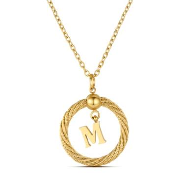 Imagem de Xiacheng Colar com inicial de aço inoxidável em ouro 18 K, presentes modernos para mulheres, pingente delicado de letra A-Z, 45,7 cm + 5 cm, impermeável, joia hipoalergênica, Medium, Aço inoxidável