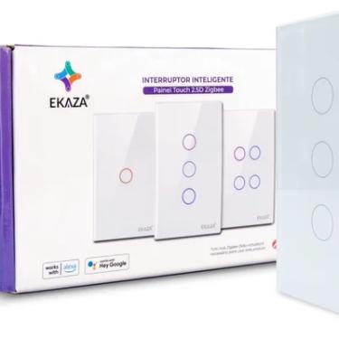 Imagem de Interruptor Inteligente 3 Botões 4x2 Zigbee Branco Google Home  Alexa Ekaza Ekat-t307-3zw