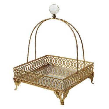 Imagem de Bandeja Espelhado Quadrada Dourado Mesa Posta Ideal para Festa e Event