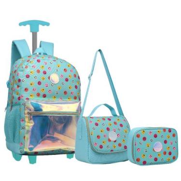 Imagem de Kit Mochila de Carrinho Lancheira Estojo Escolar Juvenil - Yepp, Azul