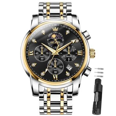 Imagem de OLEVS Relógios masculinos com cronógrafo, luxuoso, de aço inoxidável, mostrador grande, multifunções, fácil de ler, diamante numerais romanos, relógio de pulso de negócios Reloj para Hombre, Pulseira
