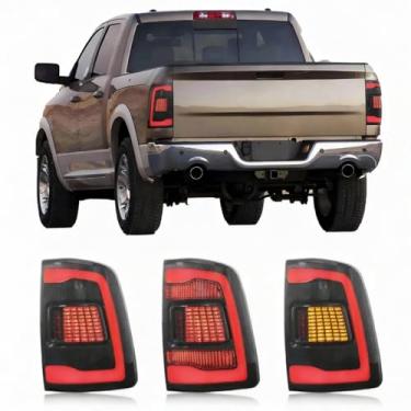 Imagem de JOLUNG Conjunto de luzes traseiras compatível com Ram 1500 2500 3500 2009-2018, conjunto de luzes traseiras sequenciais, luzes traseiras de animação dinâmica 3D, 1 par vermelho