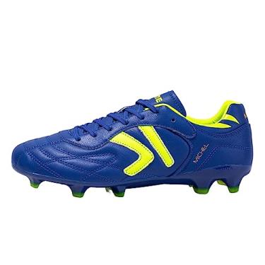 Imagem de KELME Chuteiras de futebol masculinas de couro de bezerro profissional para atividades ao ar livre firme multi Ground Tênis de futebol unissex adulto, Azul, 39