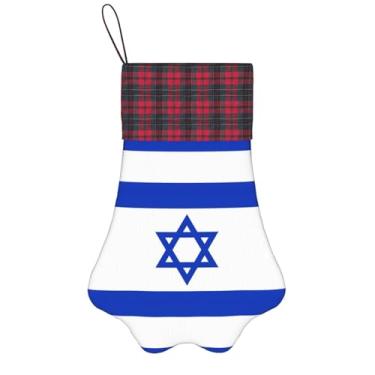Imagem de SKKNT Meias de Natal com estampa de bandeira israelense, animais de estimação, decoração de Natal, cães, gatos, árvores, doces, presente, conveniente