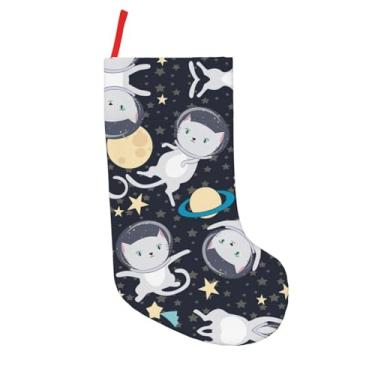 Imagem de Meia de Natal divertida com estampa de astronauta de gato, cheia de espírito de Natal, decoração de árvore de Natal, presente de festa de Natal