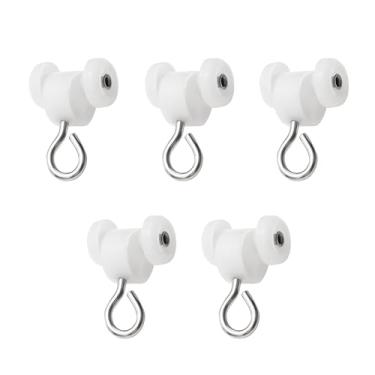 Imagem de EverTrack Porta-rolos com anéis de ilhó - Dois suportes de roda para trilho de cortina montado no teto com laços de aço inoxidável para ganchos de cortina - Pacote com 25