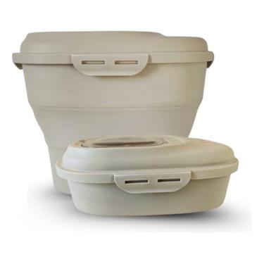 Imagem de Porta Ração 10kg Dobrável para Cães e Gatos – Container Hermético com Rodinhas e Tampa Superior (Areia)