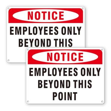 Imagem de (Pacote com 2) placas Employees Only Beyond This Point, placa de alumínio apenas para funcionários, sem entrada não autorizada - Placas de metal à prova de intempéries com furos pré-perfurados - Fácil
