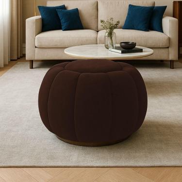 Imagem de Puff Redondo Orgânico Para Sala Cloud Bouclê Marrom E03 - D'rossi
