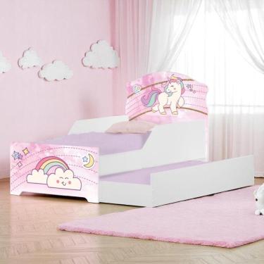 Imagem de Mini Cama Infantil Com Cama Auxiliar 153x79cm Personagens K02 - D'rossi Cor Unicórnio