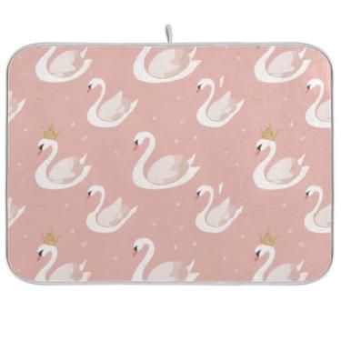Imagem de Swan elegante tapete de secagem de louças rosa, 45,7 x 61 cm, tapete absorvente de café, escorredor de pratos, almofada de secagem rápida para decoração de bancada de cozinha